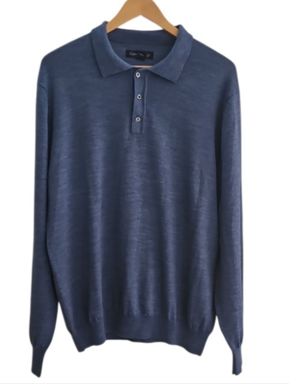 Kenneth Roberts Platinum 100% Merino Wool Polo Sweater Men’s L Blue Luxury Knit